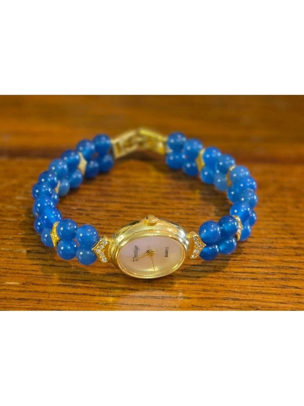 Women's Prestige Blue & Gold Beaded Quartz Watch One Size